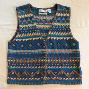 Orvis Sigrid Olsen  Granny Grandma Knit Vest Women's Size Medium Blue